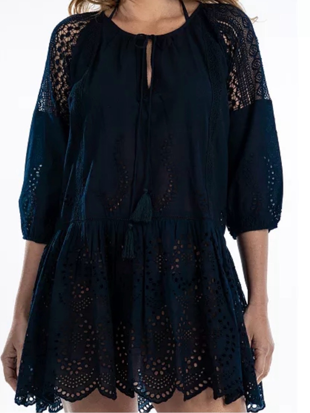 Dotti cover up dress eyelet black size L large NWT 100% cotton natural fibers